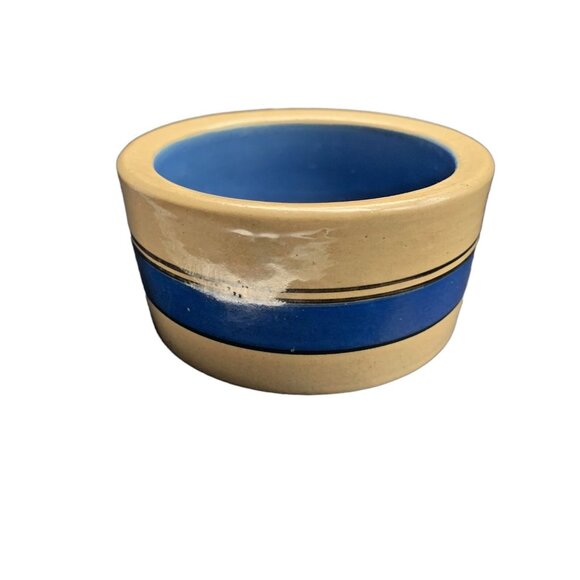 Dog Cat Pet Bowl Heavy Vintage BRETBY Stoneware Pottery Blue Striped 6" x 4" - Picture 6 of 7